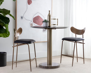 GIBBONS COUNTER STOOL - ANTIQUE BRASS - CHARCOAL BLACK LEATHER