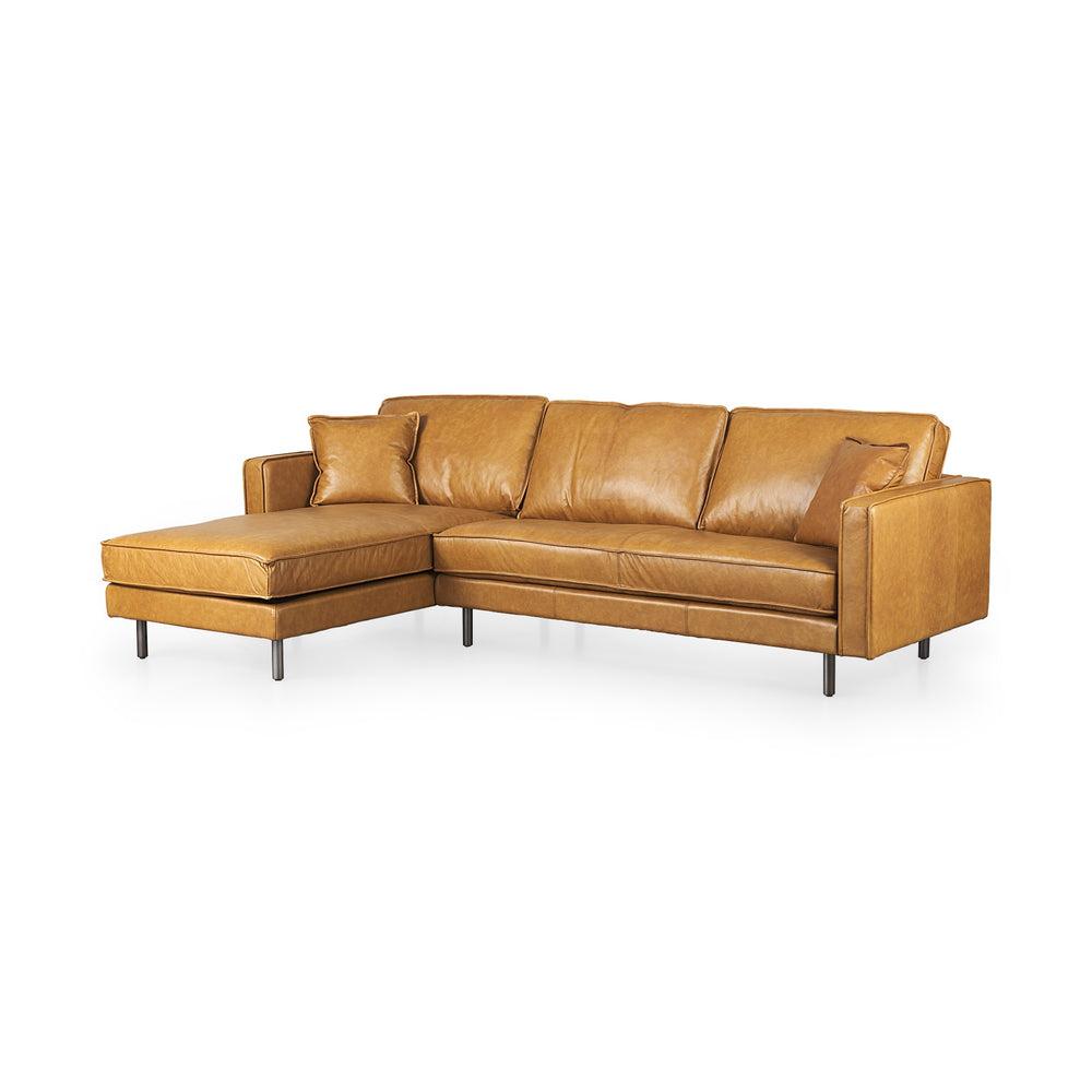D'Arcy 111"L x 70"D x 33"H Tan Leather Left Chaise Sectional