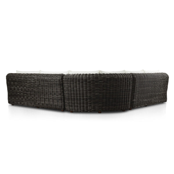 Messina Outdoor 3-Piece Sectional In Natural Teak-FSC-Venao Ivory-Chunky Charcoal Woven