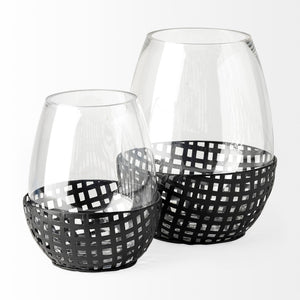Reena II Large Black Woven Metal Base Table Candle Holder