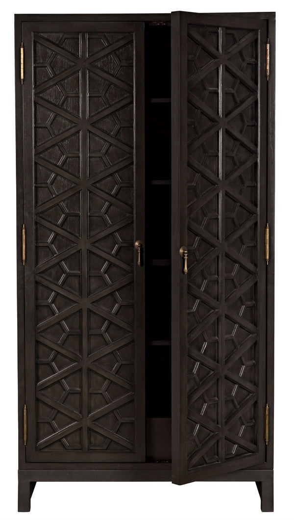 Maharadscha Small Hutch in Pale Mahogany with Matte Black Industrial Steel Base and Brass Pulls