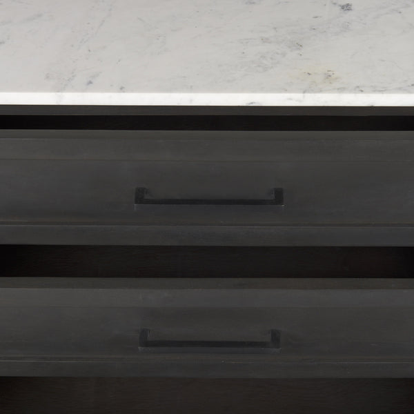 Divina Black-Brown Wood w/ White Marble Top and Black Metal Base Sideboard