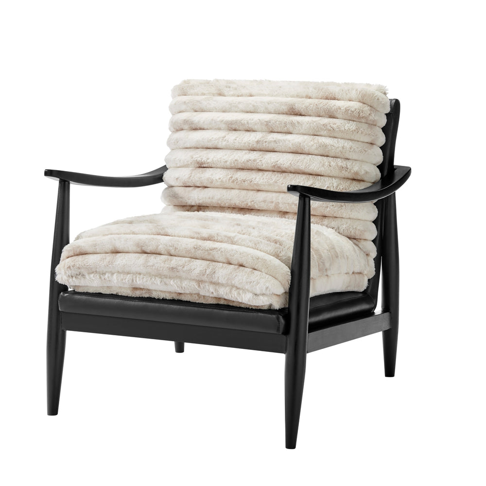Edmond Faux Fur/Faux Leather Accent Arm Chair, Chrestville Sand/Black