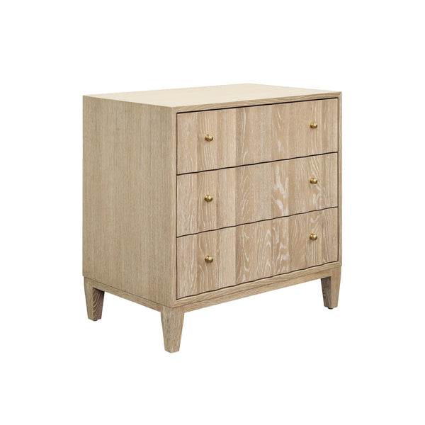 THREE DRAWER SIDE TABLE WITH FLUTED DETAIL IN CERUSED OAK