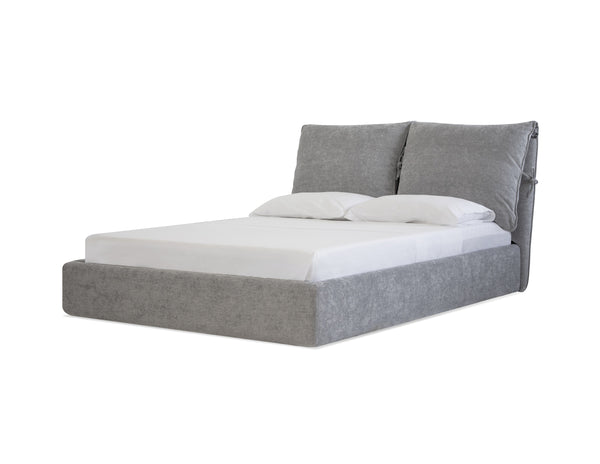 Plume Queen Bed in heather grey chenille