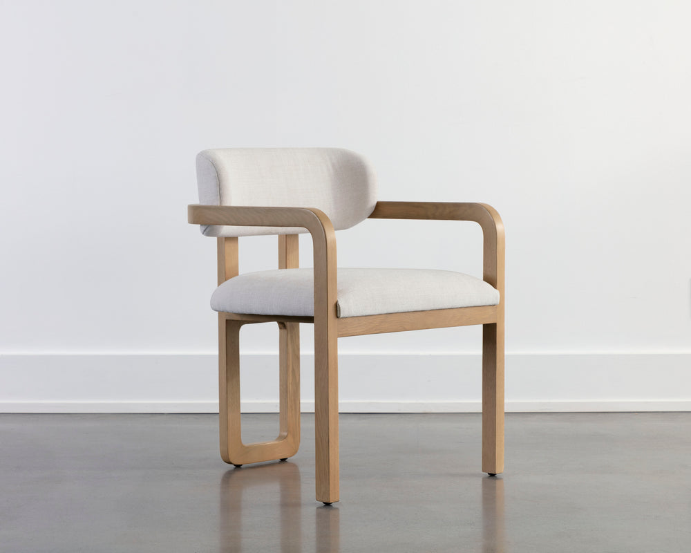 MADRONE DINING ARMCHAIR - RUSTIC OAK - HEATHER IVORY TWEED