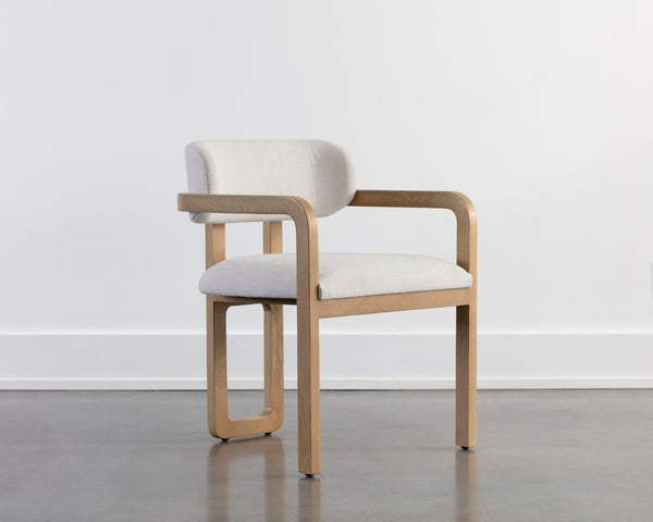 MADRONE DINING ARMCHAIR - RUSTIC OAK - HEATHER IVORY TWEED