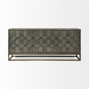 Genevieve II 70x15.8 Gray Fir Veneer W/Gold Metal Frame Base 9 Drawer Sideboard