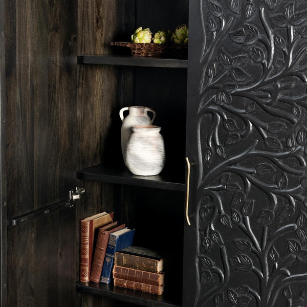 Albero Solid Wood Tall Cabinet in Black Finish