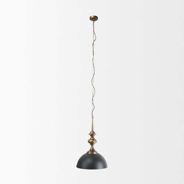 Willson 17.0L x 17.0W x 29.0H Black Iron W/Antique Brass Dome Pendant Light