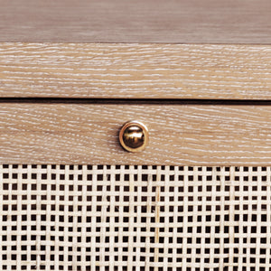 ONE DOOR CABINET WITH CANE DOOR FRONT IN CERUSED OAK