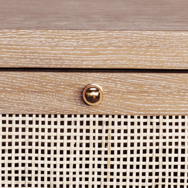 ONE DOOR CABINET WITH CANE DOOR FRONT IN CERUSED OAK