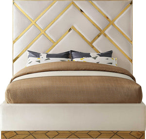 Lionel King Bed In Cream  Velvet