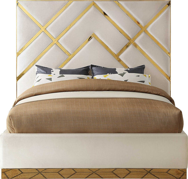 Lionel King Bed In Cream  Velvet