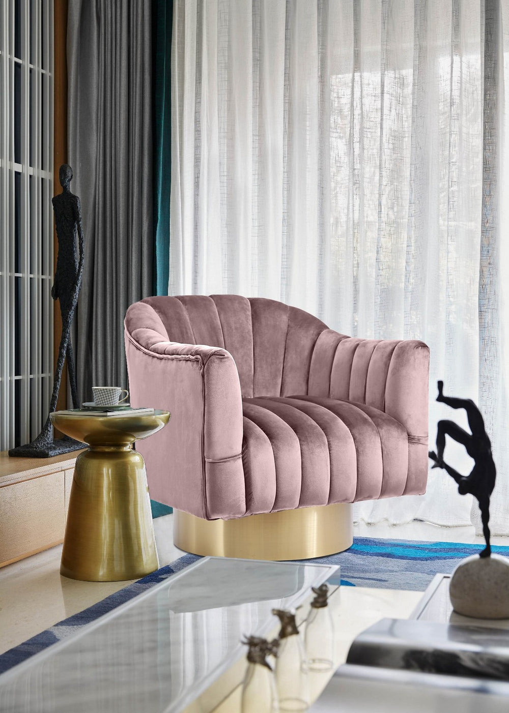 Noel Accent Chair In Pink Velvet