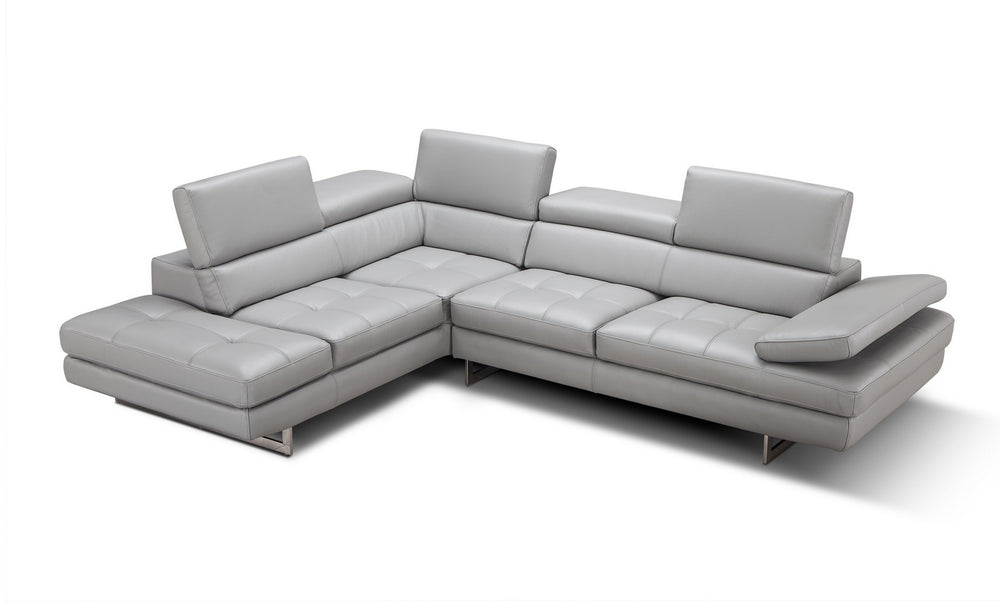 Eliza Italian Leather Sectional Light Grey In Left Hand Facing