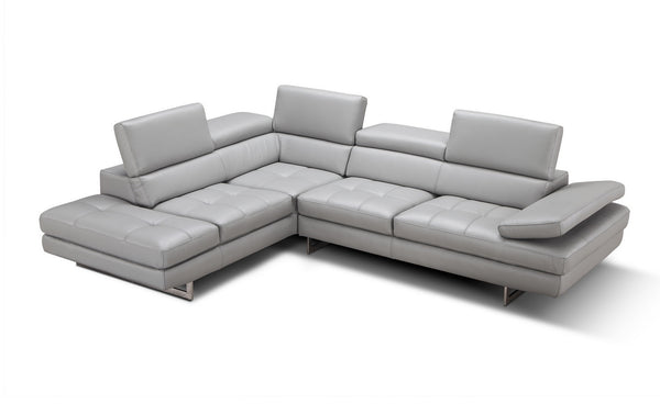 Eliza Italian Leather Sectional Light Grey In Left Hand Facing