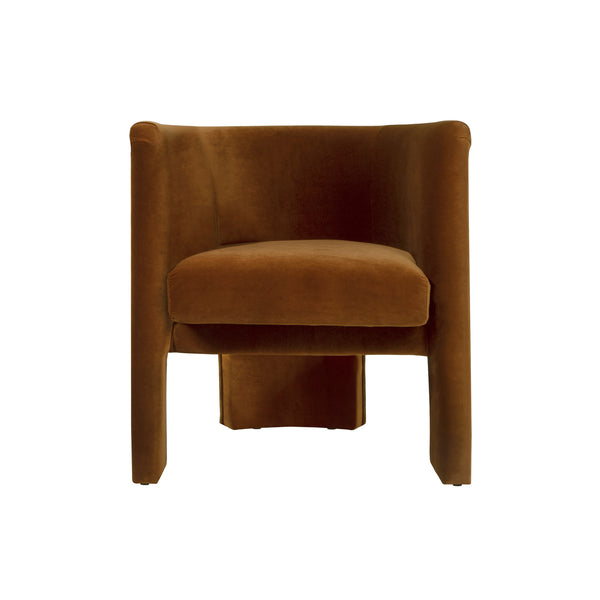 THREE LEG FULLY UPHOLSTERED BARREL CHAIR IN RUST VELVET