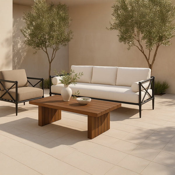 Moe's Willow Outdoor Sofa in Cream with Bolster Pillows