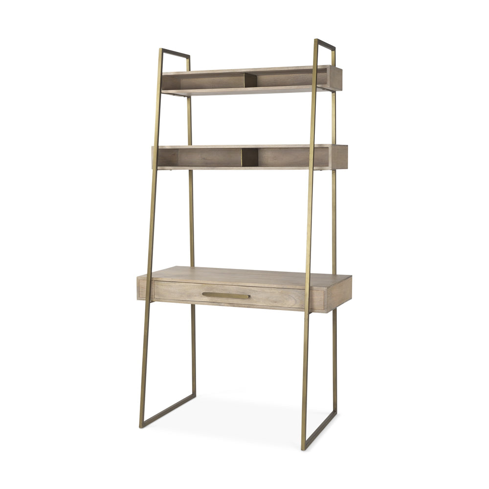 Cordell  42.0L x 25.0W x 78.0H Light Brown Wood W/Gold Metal Office Desk