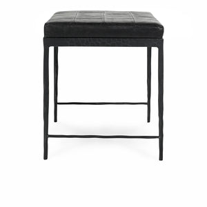 Malo Leather Bench with Hammered Iron Legs - Onyx Black
