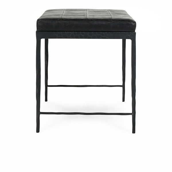 Malo Leather Bench with Hammered Iron Legs - Onyx Black