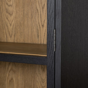 Millie Panel & Glss Door Cabinet In Mtt Blk