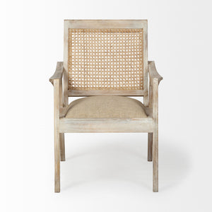 Teryn Cream Linen Seat And Natural Wooden Base w/ Mesh Back Accent Chair