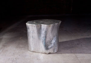 Log Table w/Glass, Silver Leaf