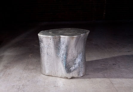 Log Table w/Glass, Silver Leaf