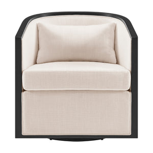 Marilyn Linen Swivel Accent Arm Chair w/ Rattan Black Frame, Shortbread/Natural