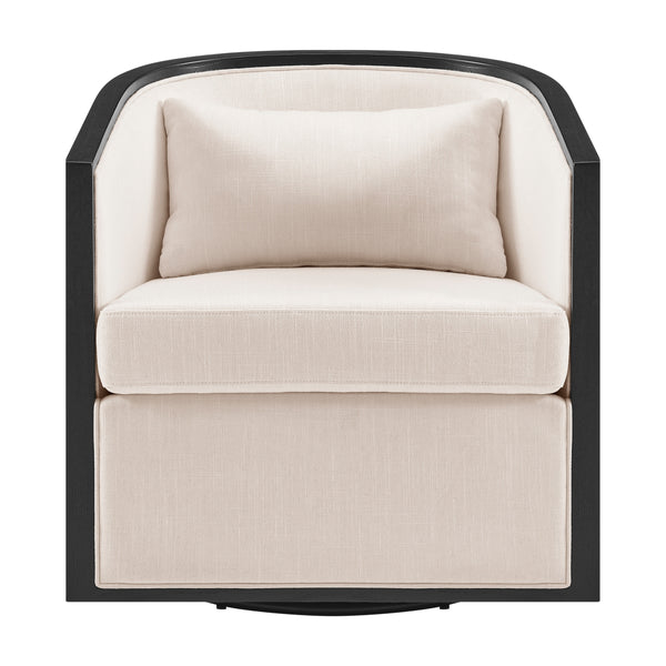 Marilyn Linen Swivel Accent Arm Chair w/ Rattan Black Frame, Shortbread/Natural