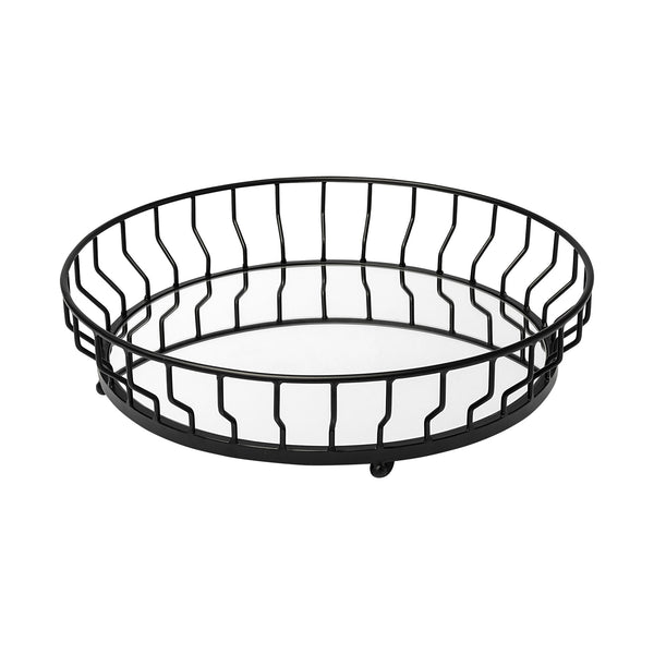 Helena 20L x 20W Black Metal Mirrored Bottom Round Serving Tray