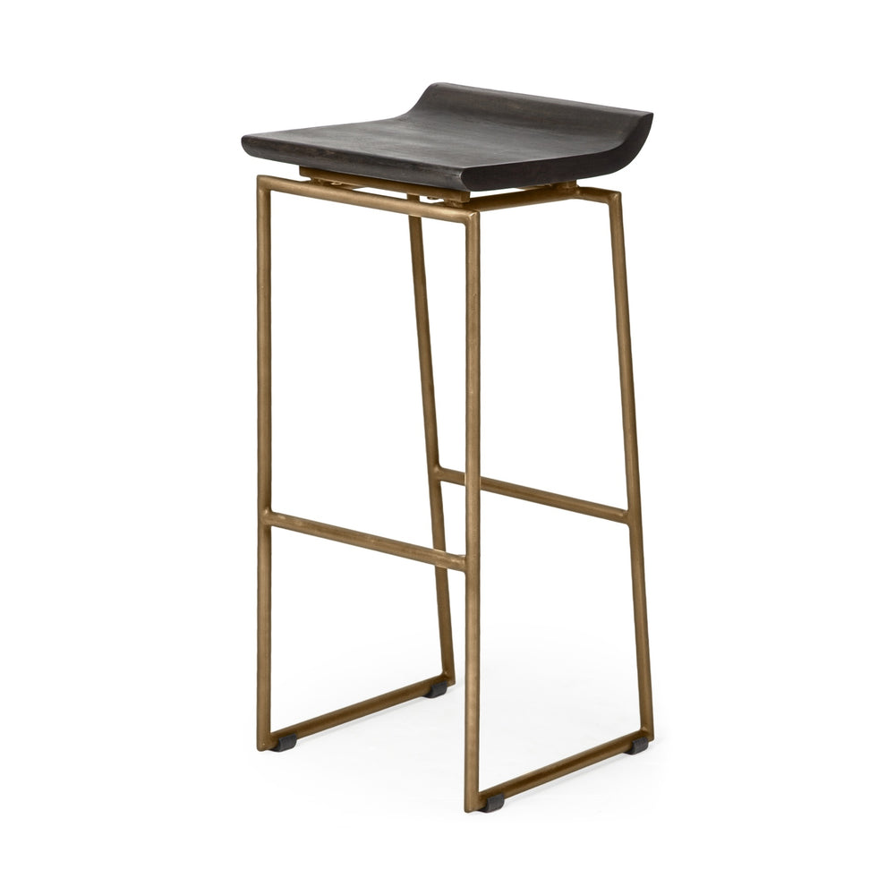 Givens 30.25" Seat Height Brown Wood Seat Gold Metal Base Stool