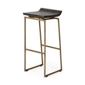 Givens 30.25" Seat Height Brown Wood Seat Gold Metal Base Stool