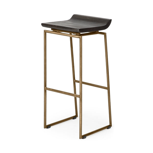 Givens 30.25" Seat Height Brown Wood Seat Gold Metal Base Stool