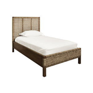 SEAGRASS WRAPPED HEADBOARD AND FOOTBOARD WITH WOOD SIDE RAILS AND LEGS, TWIN SIZE