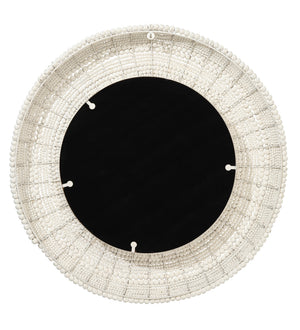 Strand Wood Beaded Round Wall Mirror, White