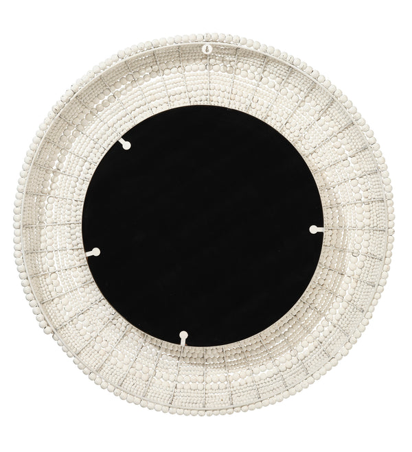 Strand Wood Beaded Round Wall Mirror, White