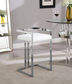 Winifred Stool In White Faux Leather and Chrome