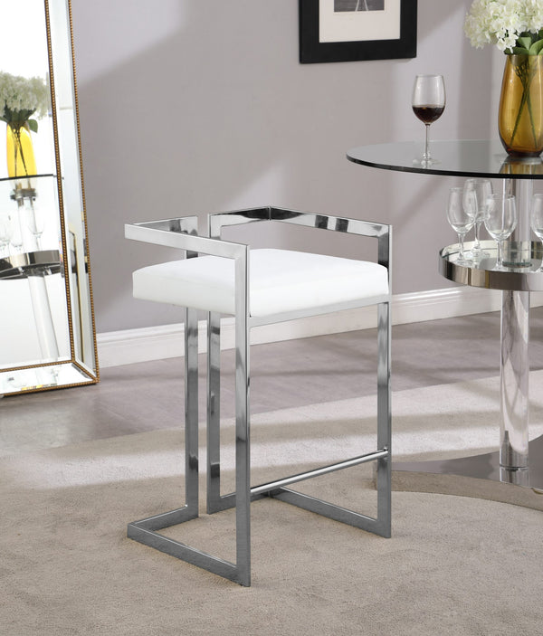 Winifred Stool In White Faux Leather and Chrome