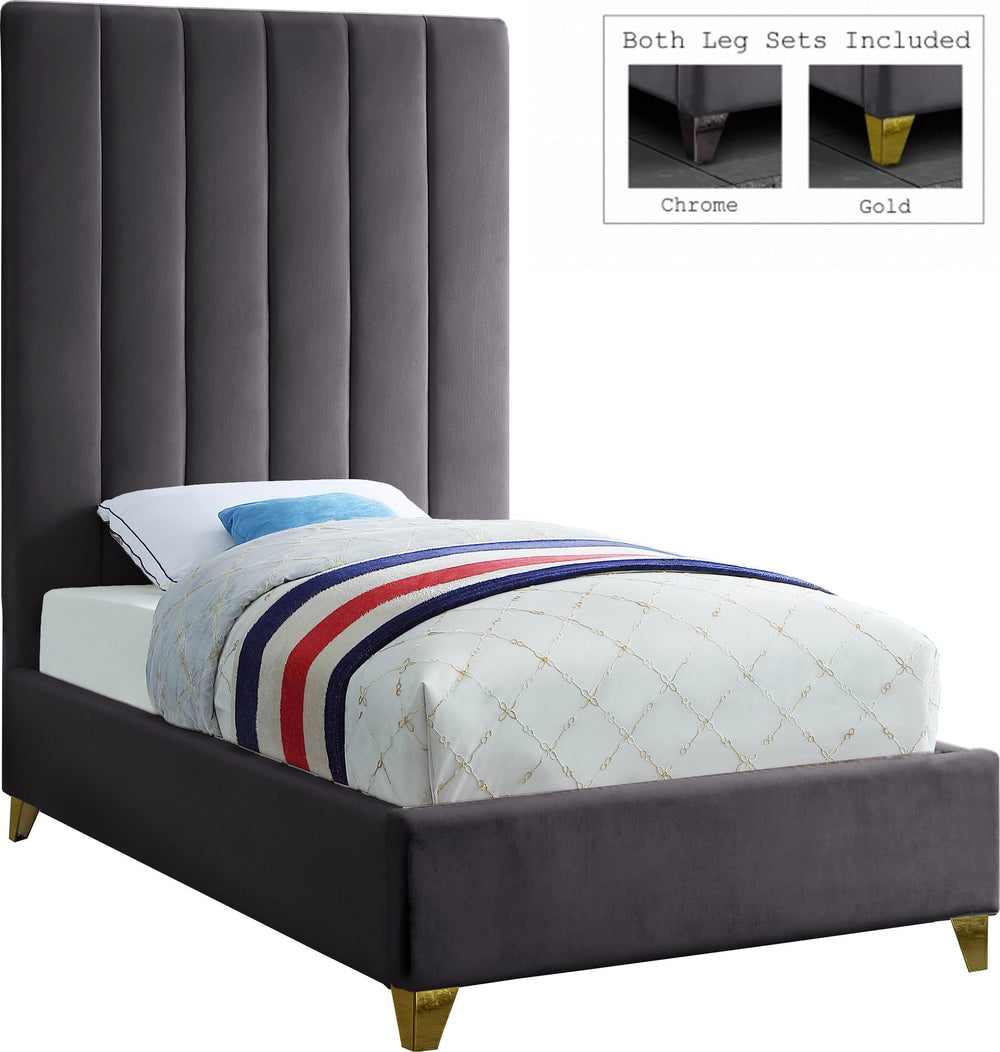 Glenda Twin Bed In Grey Velvet