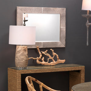 Cross Stitch Rectangle Hide Wall Mirror, Grey