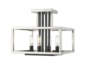 Quadra 4 Light Semi Flush Mount in Brushed Nickel + Black Finish