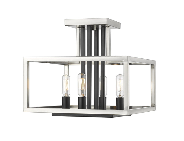 Quadra 4 Light Semi Flush Mount in Brushed Nickel + Black Finish