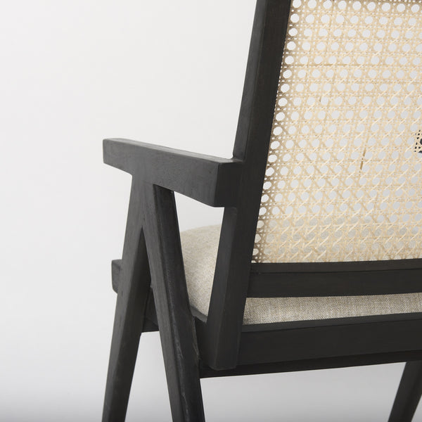 Donna Black Wood Cane-Back w/ Beige Upholstered Seat Accent Chair