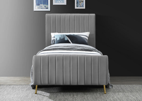 Marcos Twin Bed In Grey Velvet