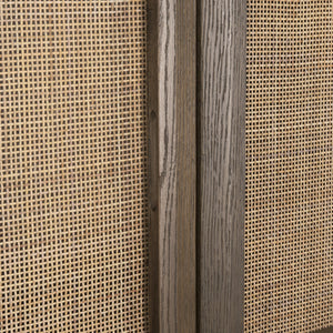 Sina Brown Oak Wood w/ Natural Rattan 2 Door Curio Cabinet