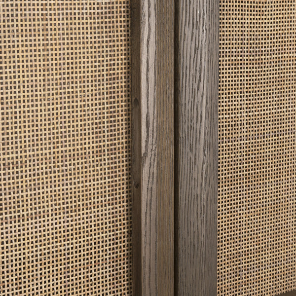 Sina Brown Oak Wood w/ Natural Rattan 2 Door Curio Cabinet