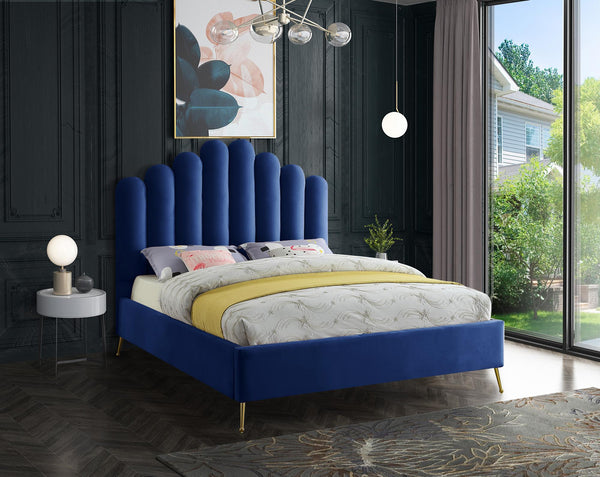 Anita Queen Bed In Navy Velvet